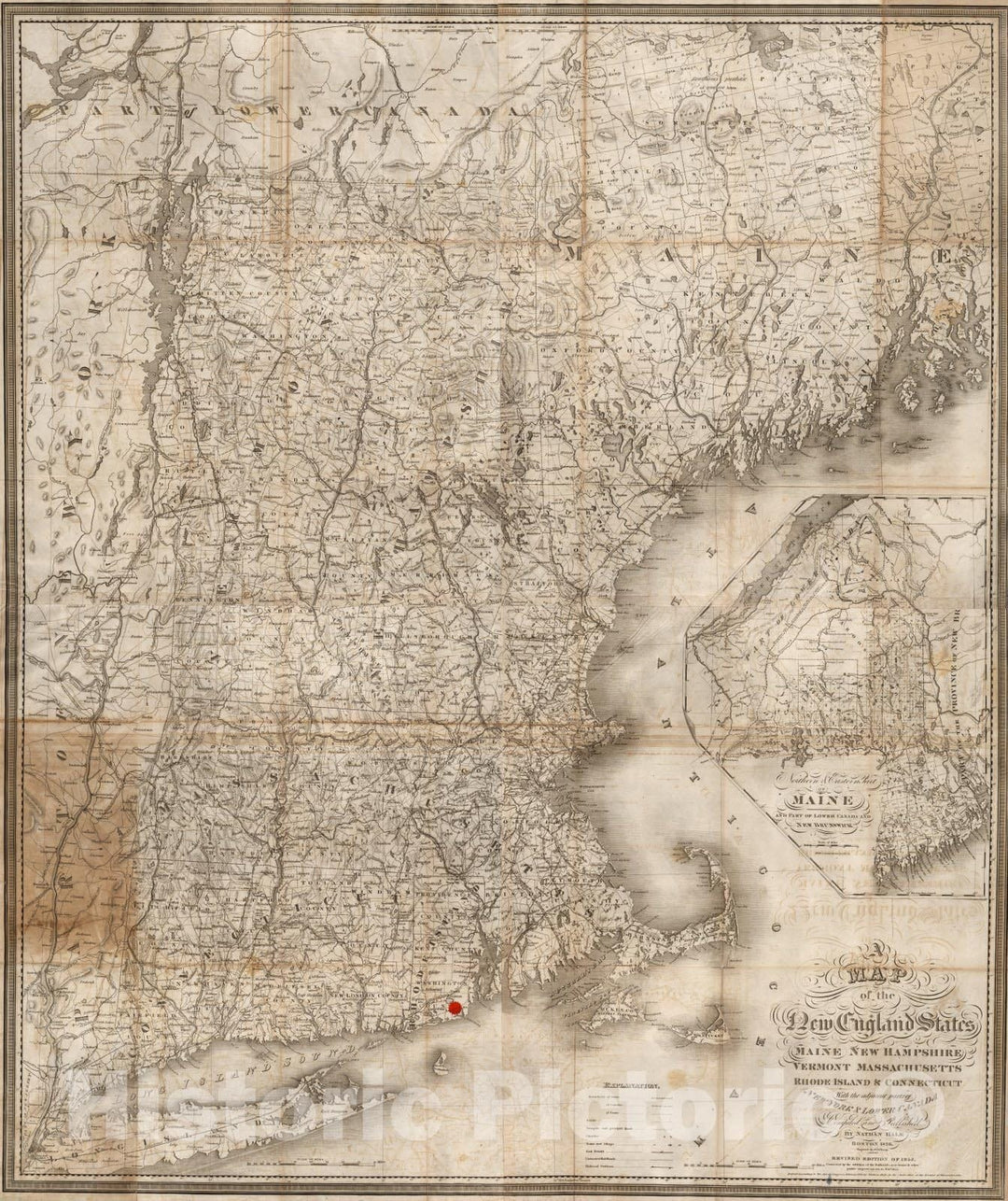 Historic Map : Pocket Map, New England States. 1853 - Vintage Wall Art