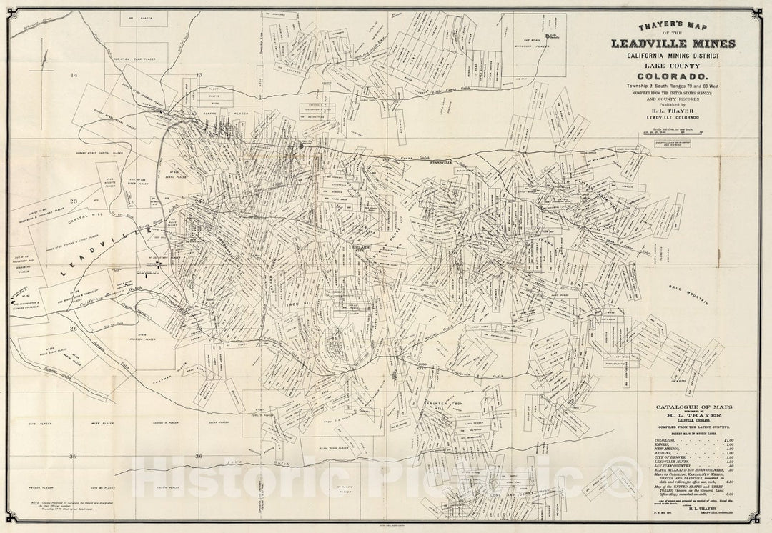 Historic Map - Pocket Map, Leadville Mines California Mining District Lake County Colorado 1880 - Vintage Wall Art