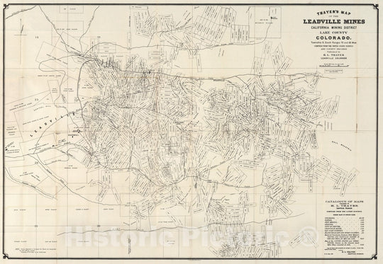 Historic Map - Pocket Map, Leadville Mines California Mining District Lake County Colorado 1880 - Vintage Wall Art