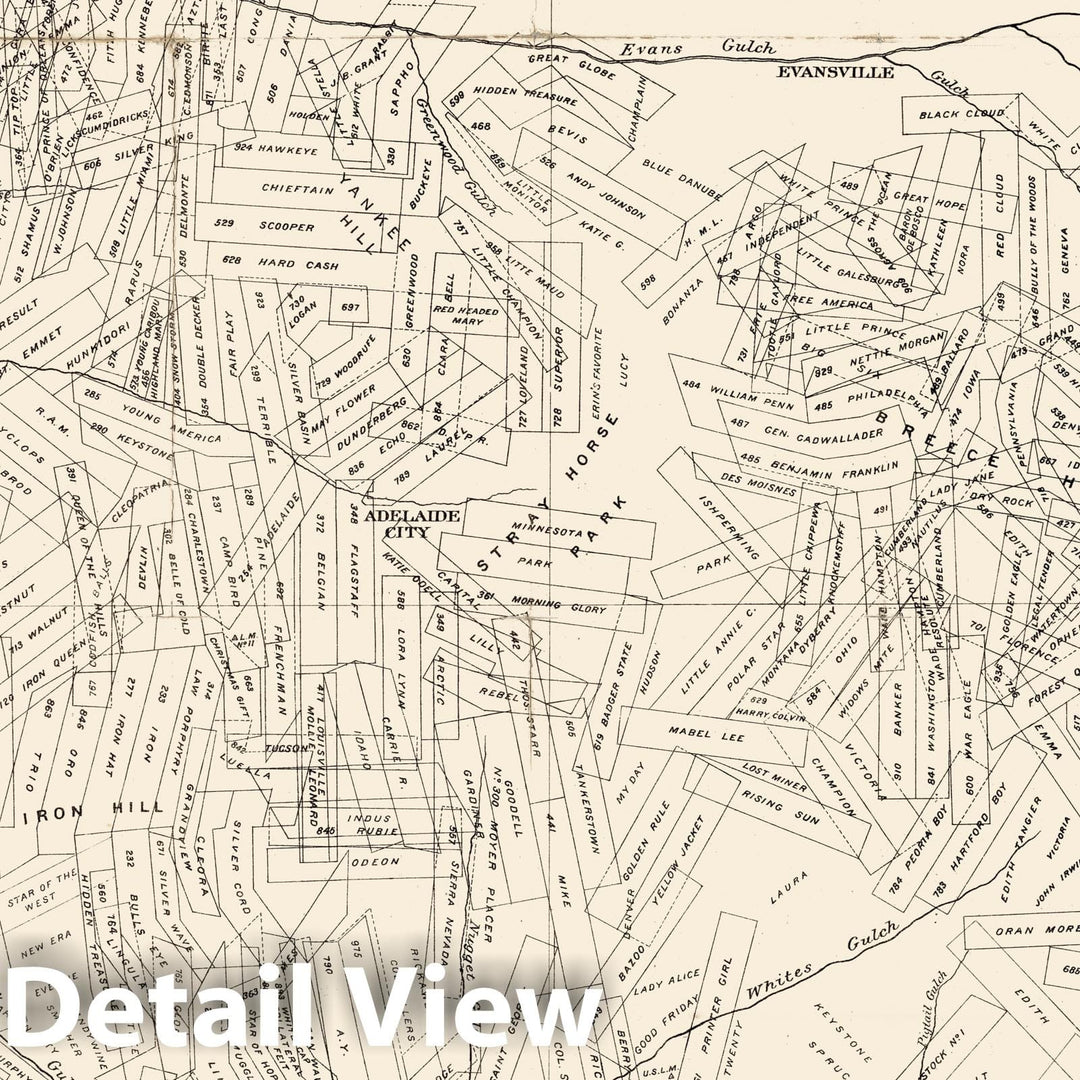 Historic Map - Pocket Map, Leadville Mines California Mining District Lake County Colorado 1880 - Vintage Wall Art