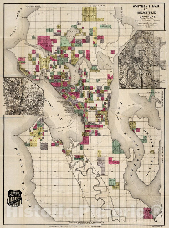 Historic Wall Map : Pocket Map, Seattle And Environs, Washington 1890 - Vintage Wall Art