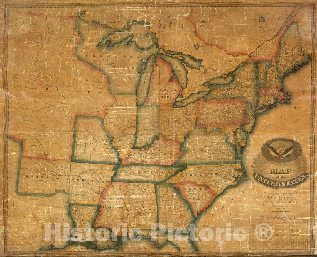 Historic Map : Map of the United States, 1833 - Vintage Wall Art