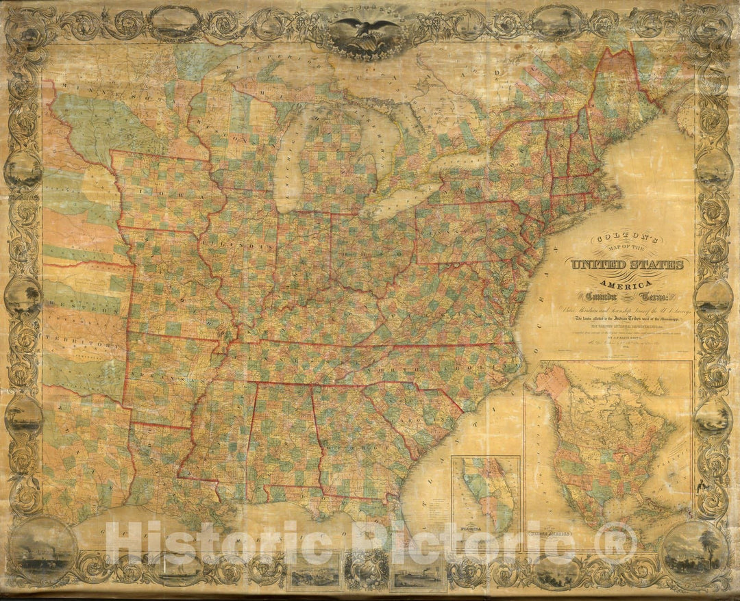 Historic Map : Wall Map, United States. 1854 - Vintage Wall Art