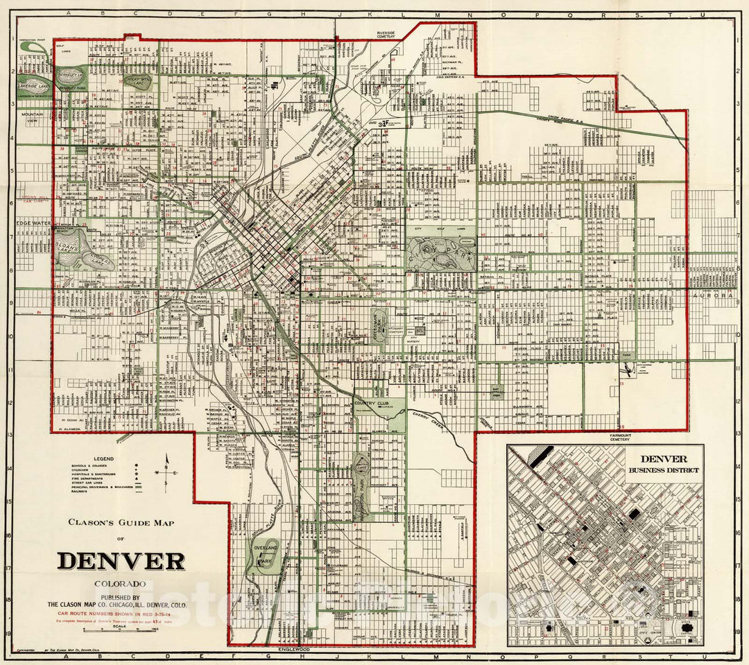 Historic Map : Guide Book, Denver Green Guide 1920 - Vintage Wall Art