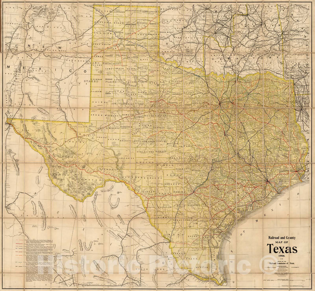 Historic Map : Railroad and County Map of Texas, 1906 - Vintage Wall Art