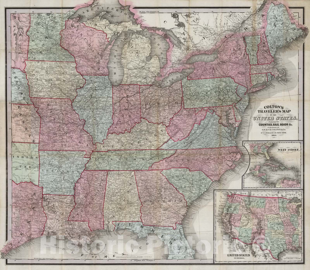 Historic Map : Map of The United States, 1866 - Vintage Wall Art