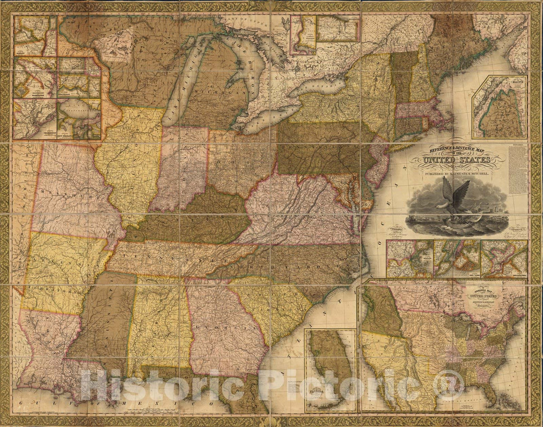 Historic Map : Reference & Distance Map of The United States, 1834 - Vintage Wall Art