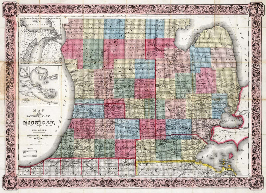 Historic Map : Map of The Southern Part of Michigan, 1856 - Vintage Wall Art