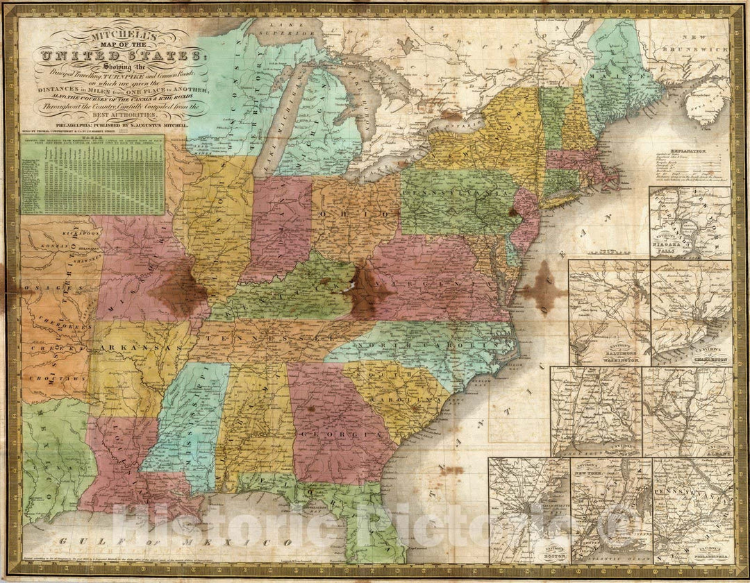 Historic Wall Map : Pocket Map, United States 1839 - Vintage Wall Art