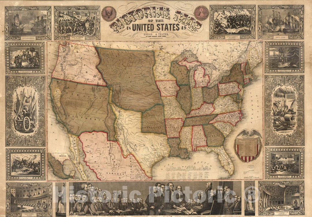 Historic Map : Pictorial Map of The United States, 1849 - Vintage Wall Art