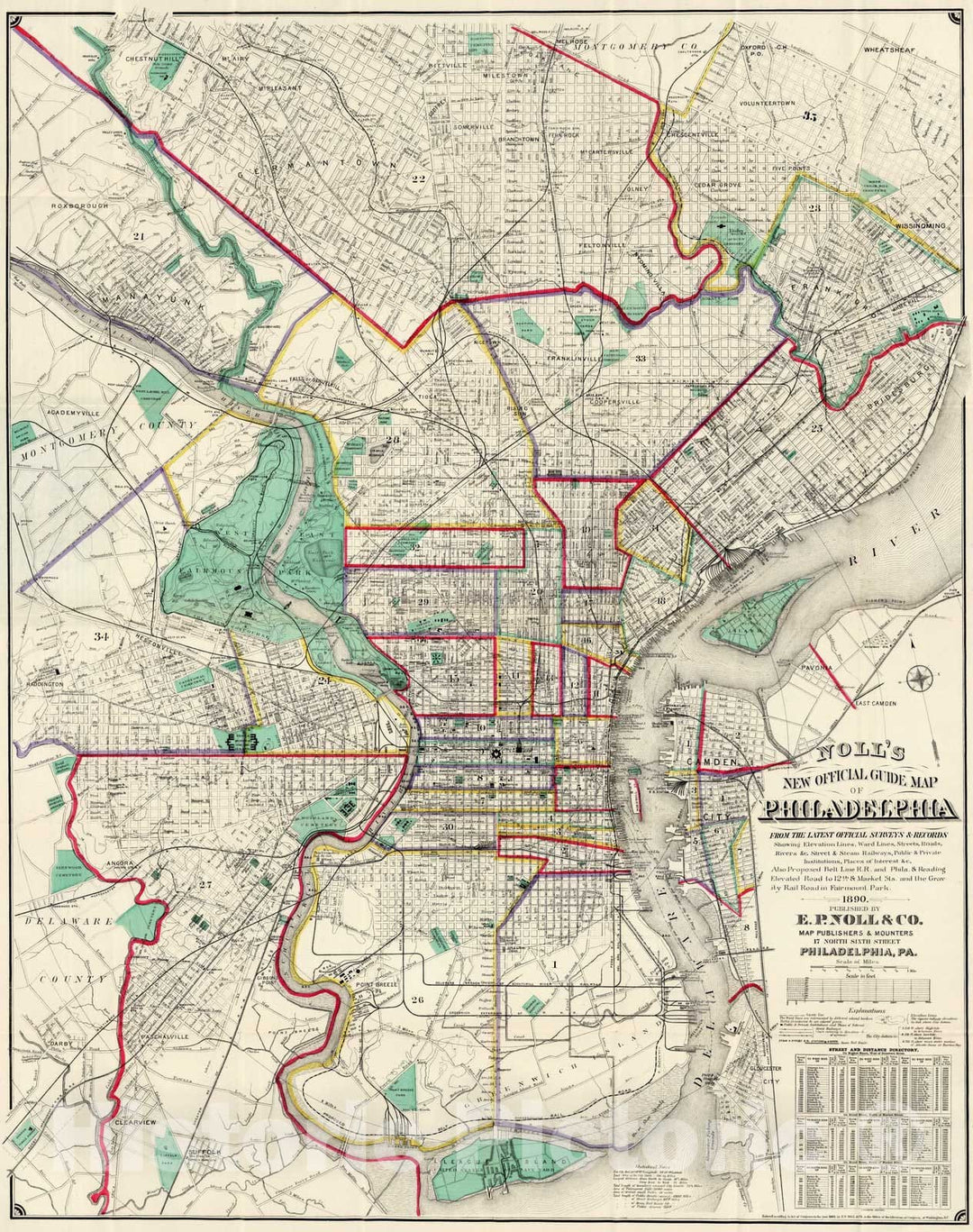 Historic Map : Guide Map of Philadelphia, 1890 - Vintage Wall Art