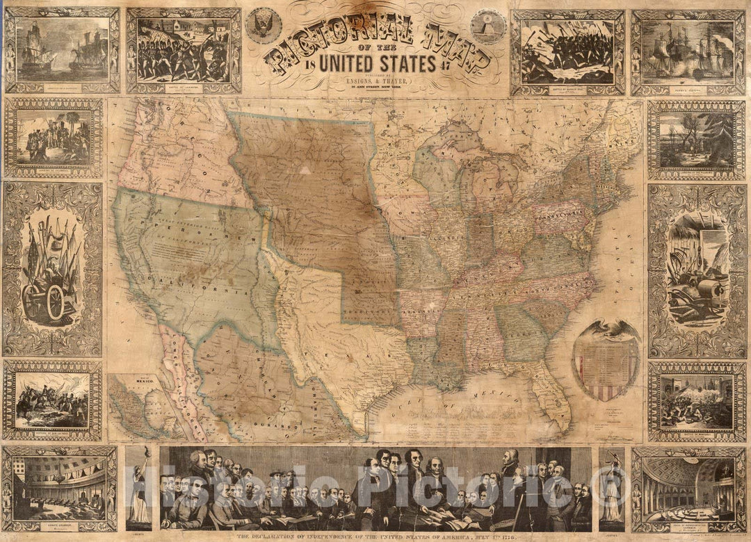 Historic Map : Pictorial Map of The United States, 1847 - Vintage Wall Art