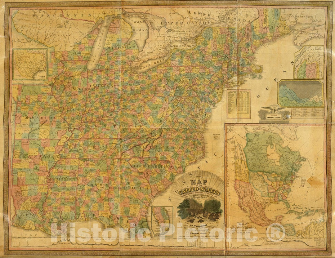 Historic Map : Wall Map, United States. 1845 v2