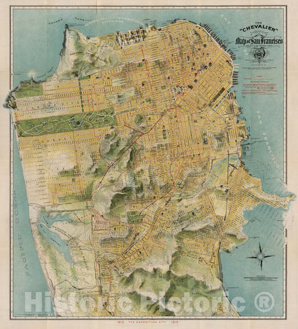 The"Chevalier" Commercial, Pictorial and Tourist Map of San Francisco, 1915 - Vintage Wall Art