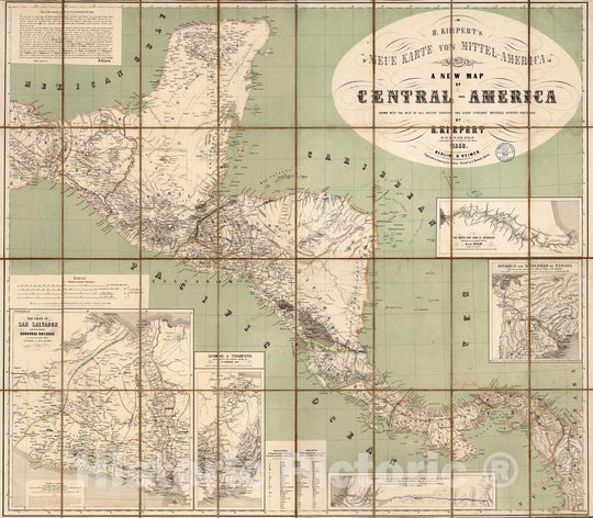 Historic Map : Panama Canal, Central America Neue Karte von Mittel-America ; A New Map of Central America, 1858 , Vintage Wall Art