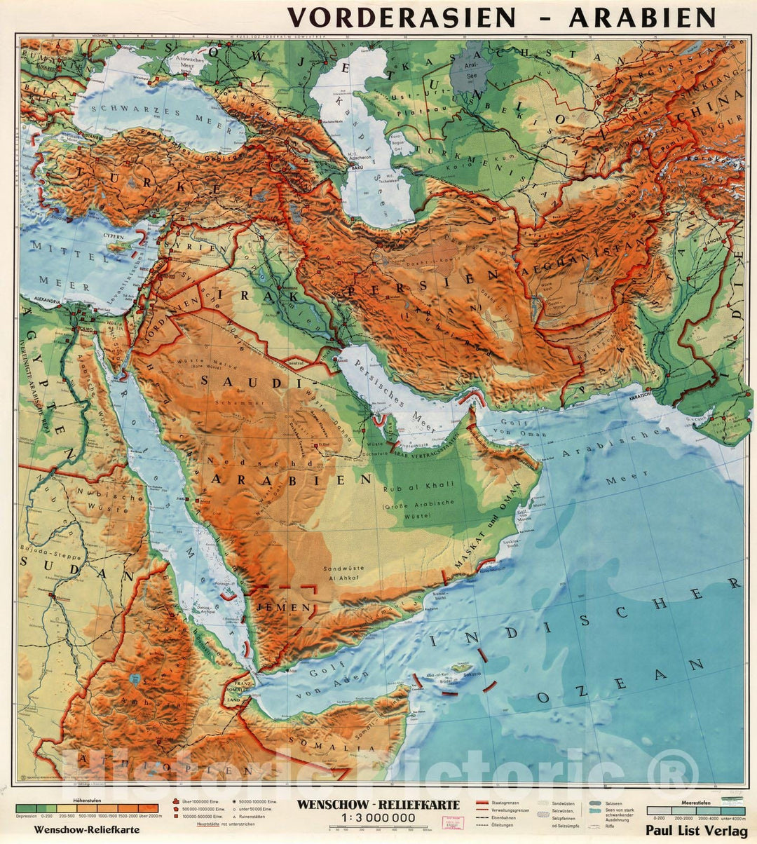 Historic Map : Wall Map, Southwest Asia - Physical 1970 - Vintage Wall Art