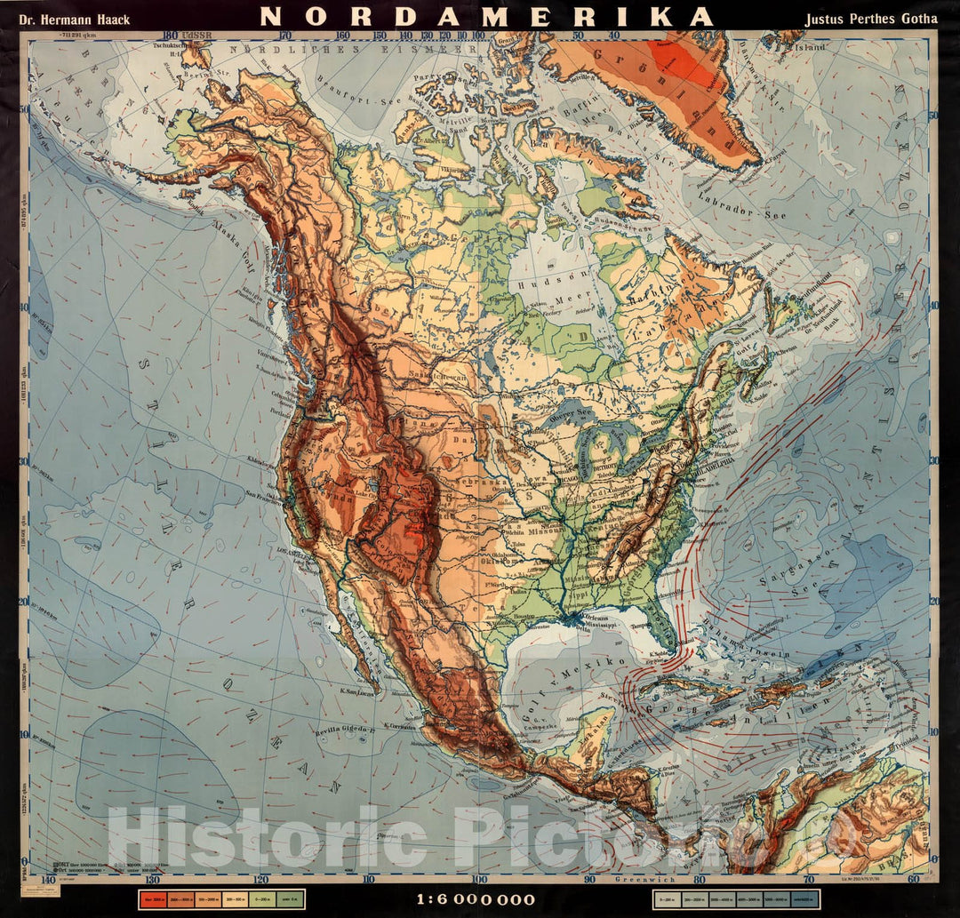 Historic Map : Wall Map, North America - Physical 1950 - Vintage Wall Art