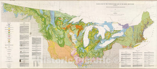 Historic Map - Wall Map, United States: East of the Rocky Mountains - Glacial Deposits 1959 - Vintage Wall Art