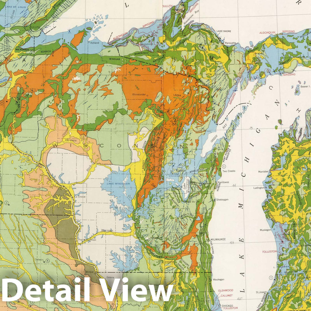 Historic Map - Wall Map, United States: East of the Rocky Mountains - Glacial Deposits 1959 - Vintage Wall Art