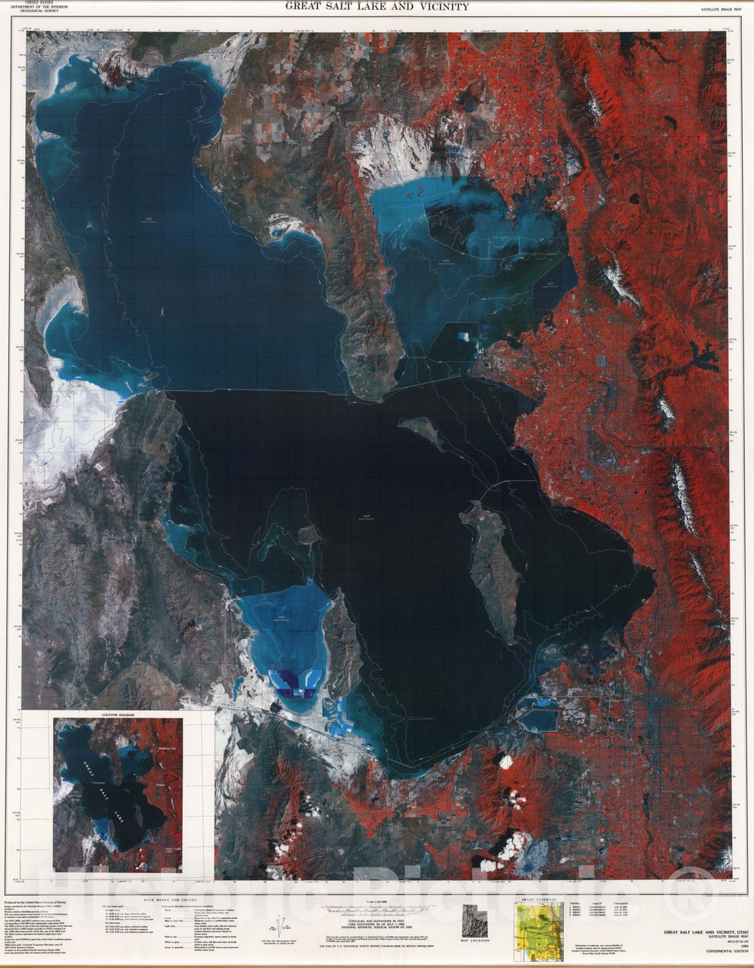 Historic Map : Wall Map, Utah: Great Salt Lake and Vicinity - Landsat Image 1984 - Vintage Wall Art