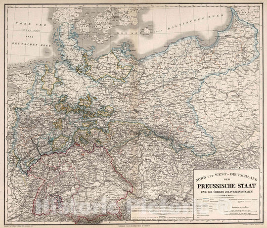 Historic Map : Switzerland, Prussia , Germany Nord- und West-Deutschland, der Preussische Staat und die ?brigen Zollvereinsstaaten , Vintage Wall Art