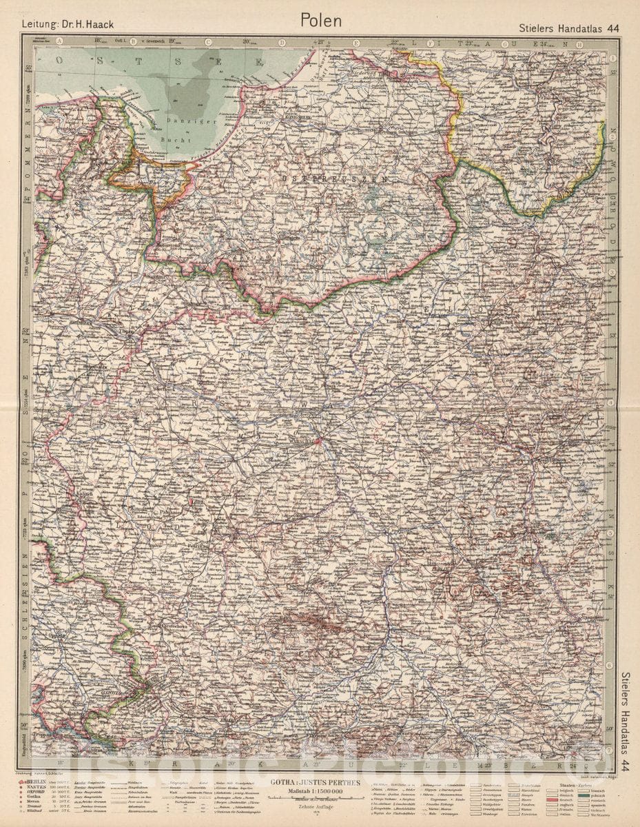 Historic Map : Poland, 44. Polen. Poland, 1925 Atlas , Vintage Wall Art