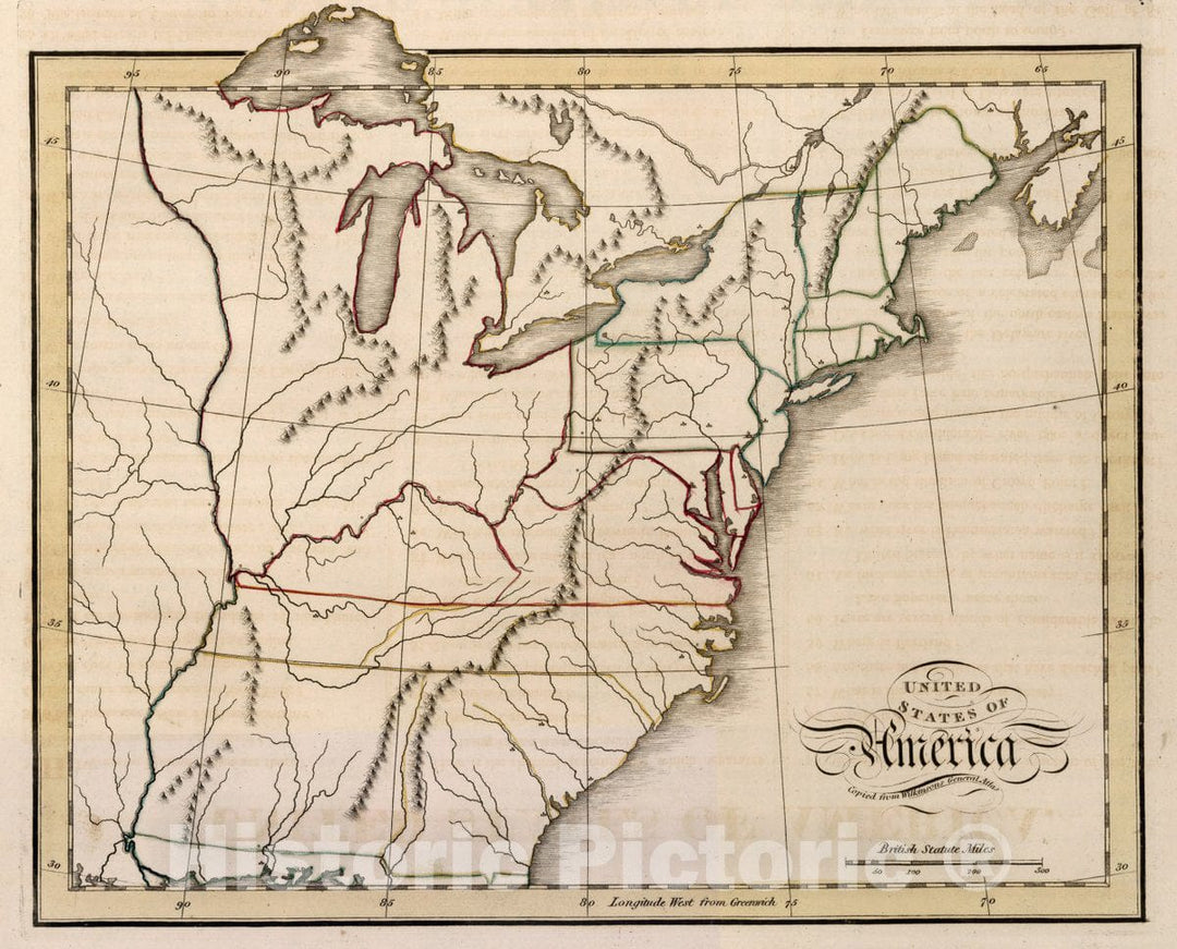 Historic Map : United States of America. Copied from Wilkinson's General Atlas, 1815 Atlas - Vintage Wall Art