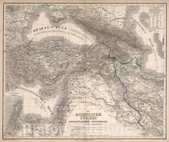 Historic Map : Turkey, Middle East Die Asiatische Turkei, die Kaukasuslander u. West-Persien, 1865 Atlas , Vintage Wall Art