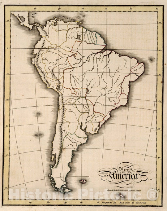 Historic Map : South America. Copied from Wilkinson's General Atlas. Practical Geography; in A Series of Exercises, 1815 Atlas - Vintage Wall Art