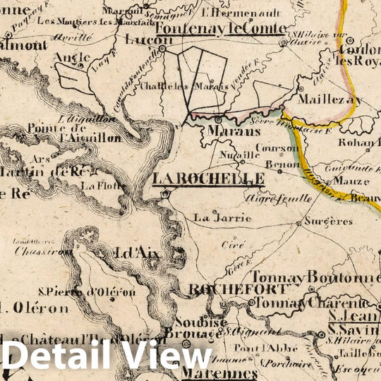 Historic Map : France, V.1:1-5: I: Frankreich. DEP: 49. Der Beiden Sevres. 50. Der Vendee. 51. Der Nieder Charente, 1825 Atlas , Vintage Wall Art