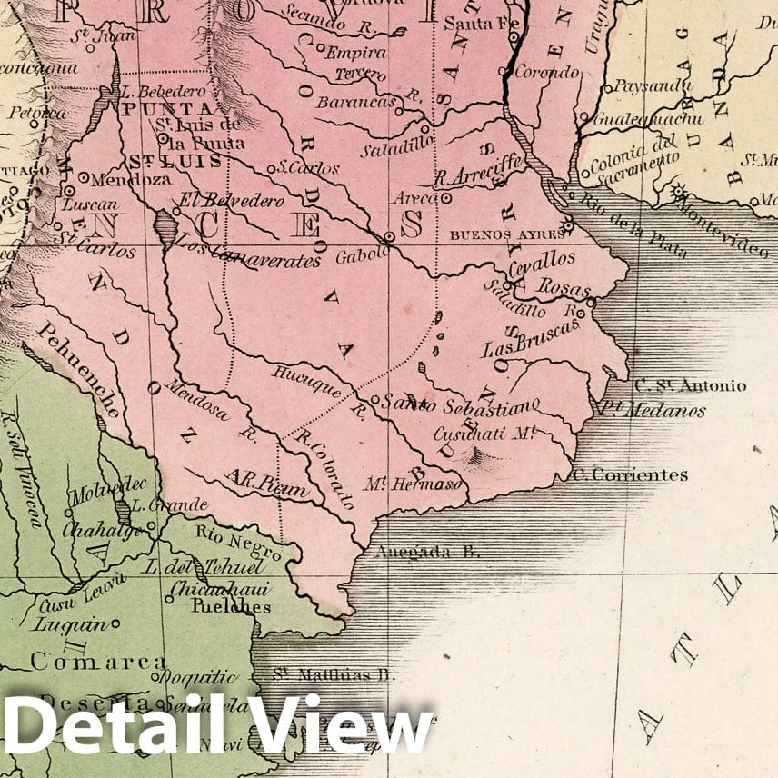 Historic Map : United Provinces : Chile & Patagonia, 1838 Atlas - Vintage Wall Art