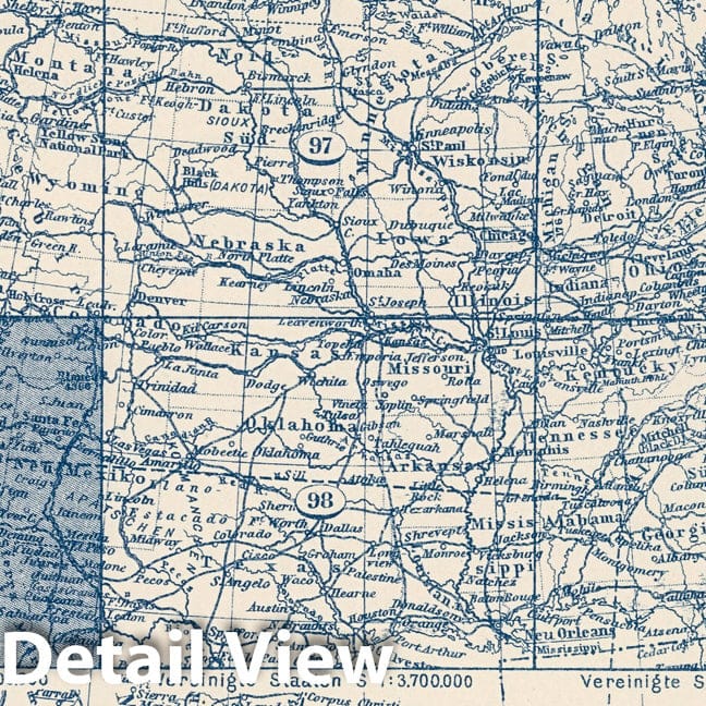 Historic Map : 1925 Index Map: 96. Vereinigte Staaten SW. United States SW. - Vintage Wall Art