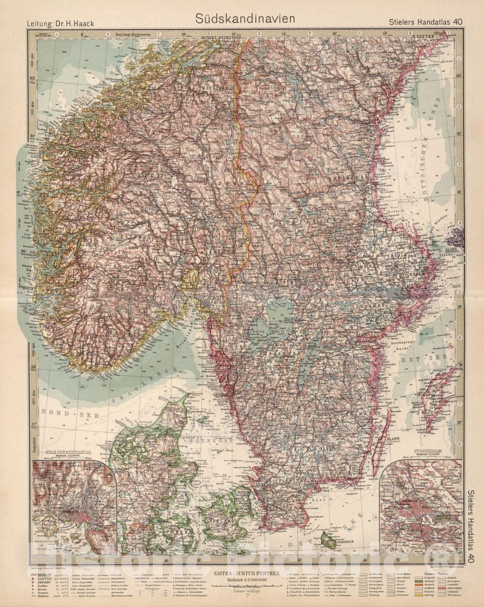 Historic Map : Norway, Scandinavia 40. Sudskandinavien. South Scandinavia, 1925 Atlas , Vintage Wall Art