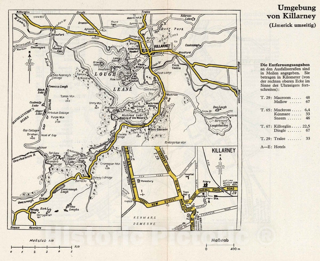 Historic Map : Umgebung von Killarney (Ireland), Umgebung von Killarney, 1940 Military Atlas , Vintage Wall Art