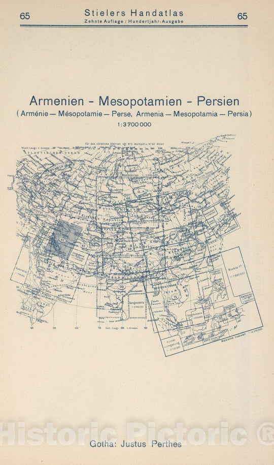 Historic Map : 1925 Index Map: 65. Armenien - Mesopotamien - Persien. Armenia - Mesopotamia - Persia. - Vintage Wall Art