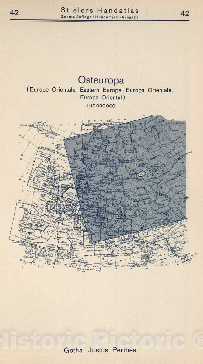 Historic Map : 1925 Index Map: 42. Osteuropa. Eastern Europe. - Vintage Wall Art