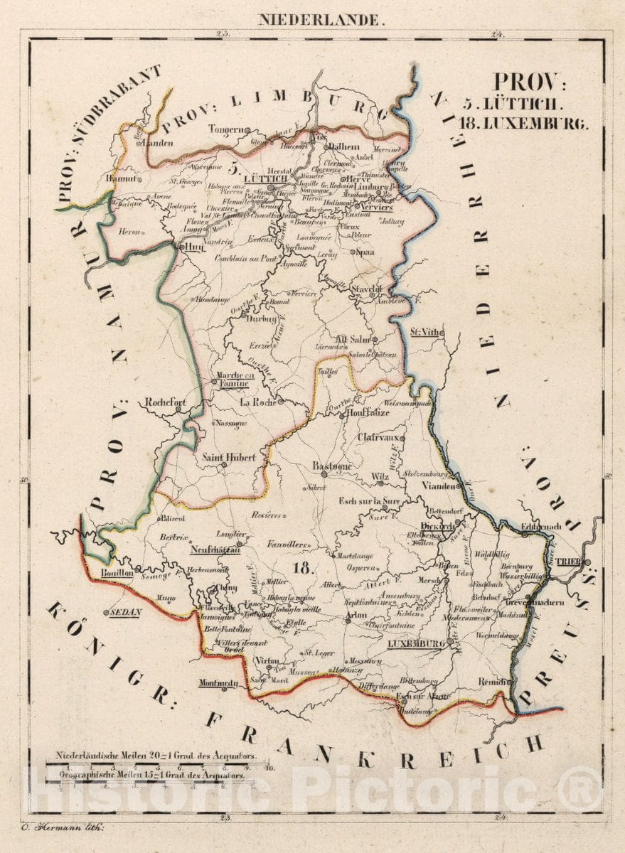 Historic Map : Netherlands, V.1:1-5: V:1. Niederlande: Prov: 5. Luttich. 18. Luxemburg, 1825 Atlas , Vintage Wall Art