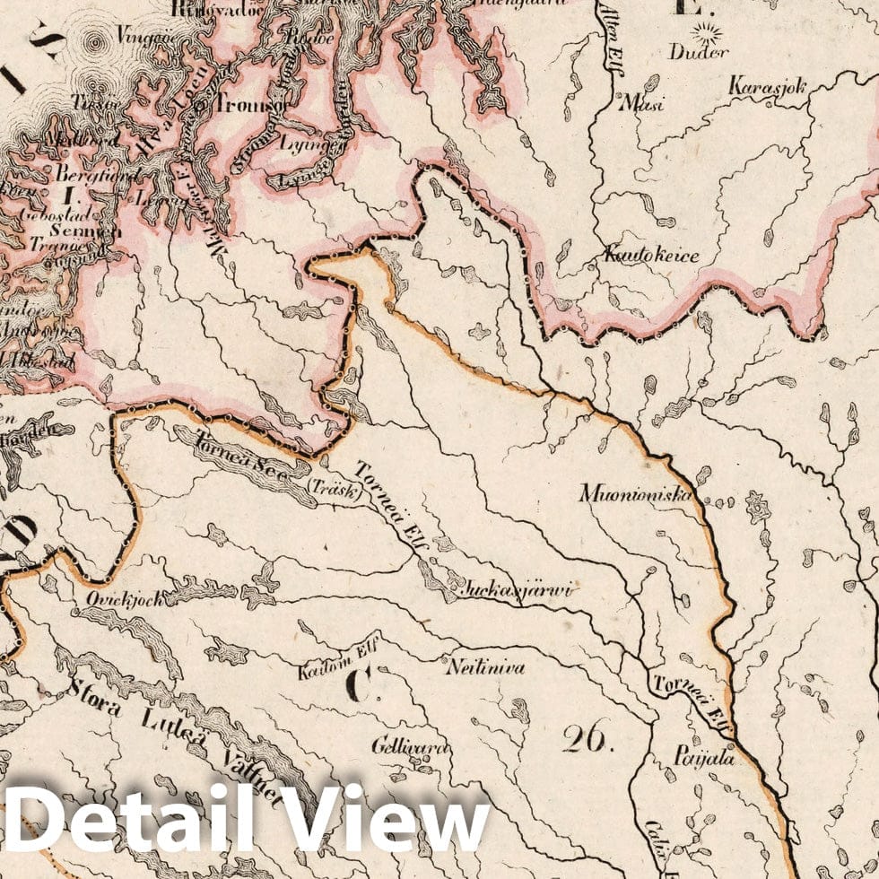 Historic Map : Sweden, V.1:1-5: V: III: Norw: Schweden: C. Theil von Nordschweden, 1825 Atlas , Vintage Wall Art