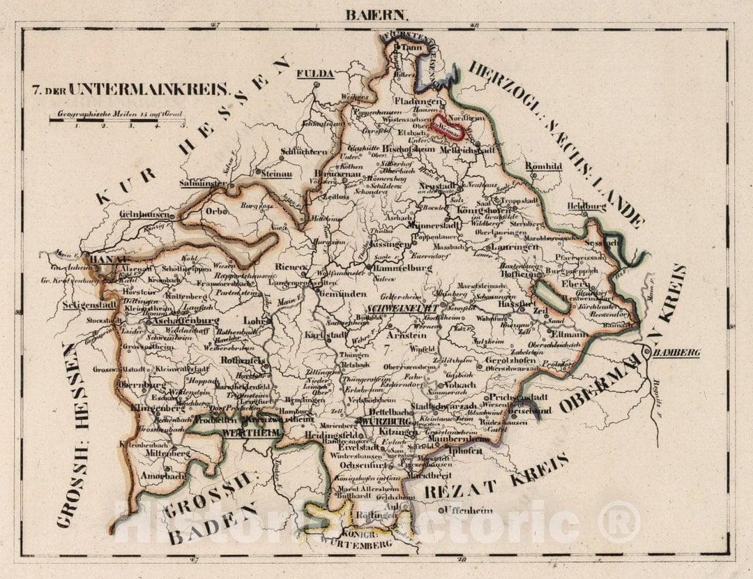 Historic Map : Germany, Bavaria , Germany V.2: 6-10: VI: I. Baiern: 7. Der Untrermainkreis, 1825 Atlas , Vintage Wall Art