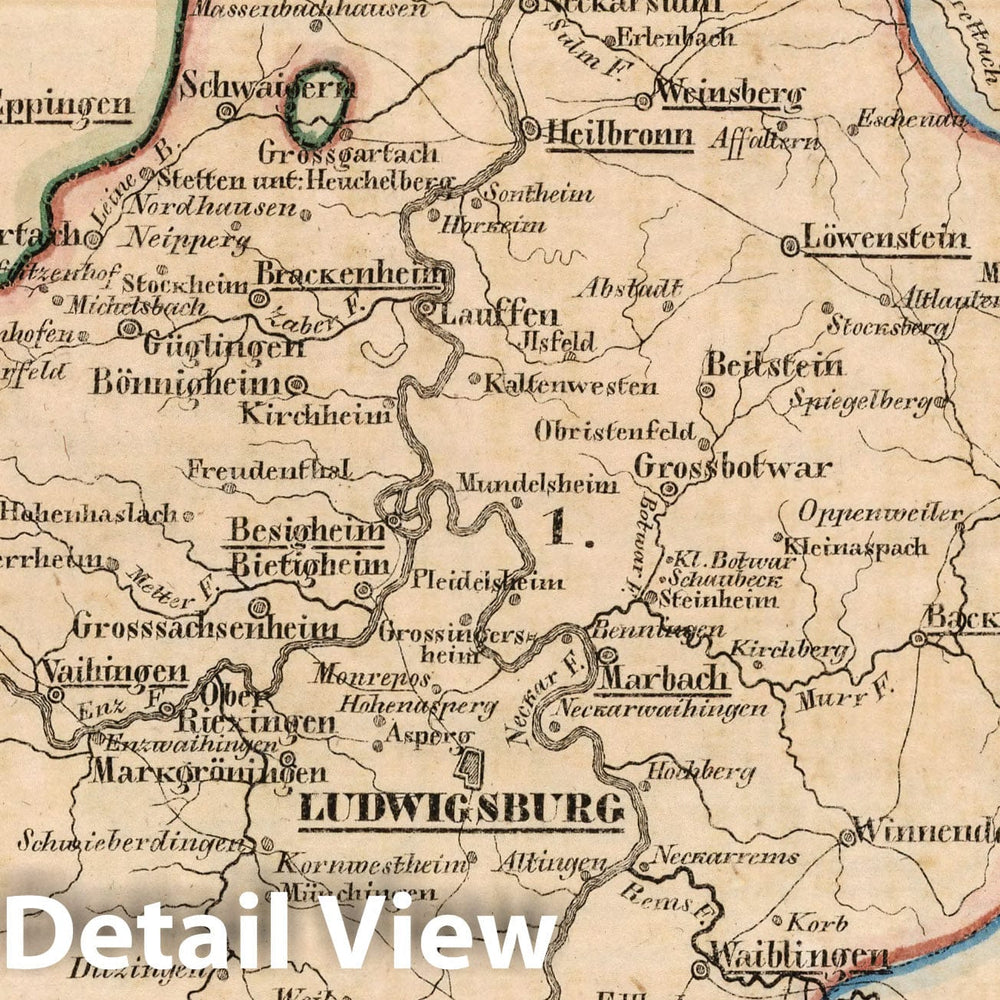 Historic Map : Germany, V.2: 6-10: VI: II. Wurtemberg. Der Neckar Kreis, 1825 Atlas , Vintage Wall Art