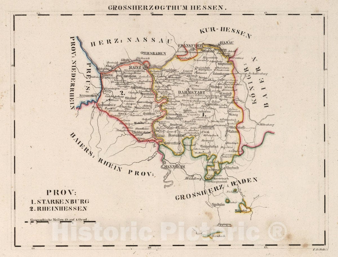 Historic Wall Map : Germany, V. 2:6-10: VI: III. Grossherzogthum Hessen. Prov: 1. Starkenburg. 2. Rheinhessen, 1825 Atlas , Vintage Wall Art