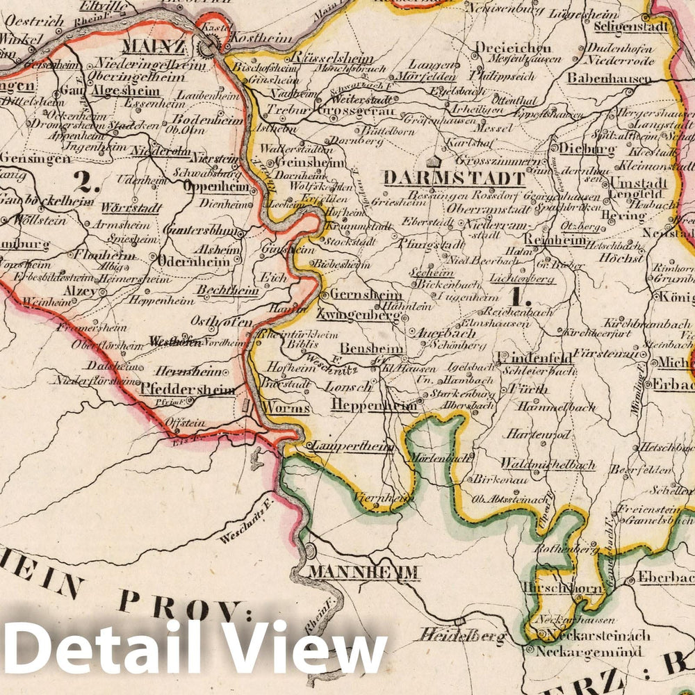 Historic Wall Map : Germany, V. 2:6-10: VI: III. Grossherzogthum Hessen. Prov: 1. Starkenburg. 2. Rheinhessen, 1825 Atlas , Vintage Wall Art