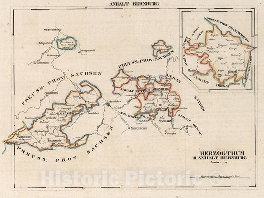 Historic Map : Germany, V.2:6-10:VIII. Anhalt Bernburg. Herzogthum. III. Anhalt Bernburg, 1825 Atlas , Vintage Wall Art