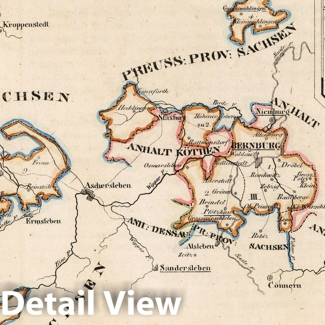 Historic Map : Germany, V.2:6-10:VIII. Anhalt Bernburg. Herzogthum. III. Anhalt Bernburg, 1825 Atlas , Vintage Wall Art