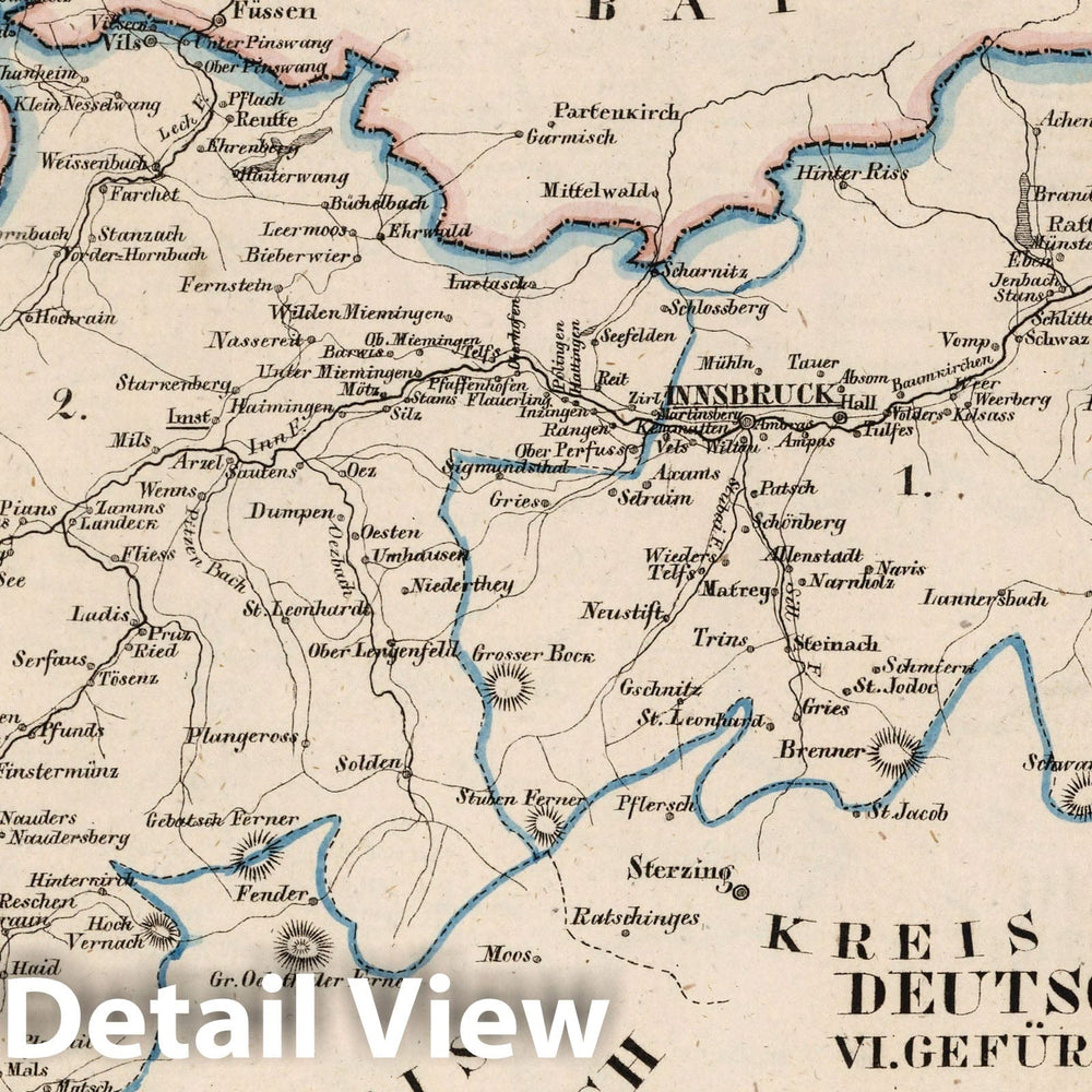 Historic Wall Map : Germany, V.3:11-15:XI:1. Oesterreich. A. Deutsche Erbstaaten. Vl. Gefurst:Grafscj: Tyrol Kreis XXIV. Furstenth: Lichtenstein, 1828 Atlas , Vintage Wall Art