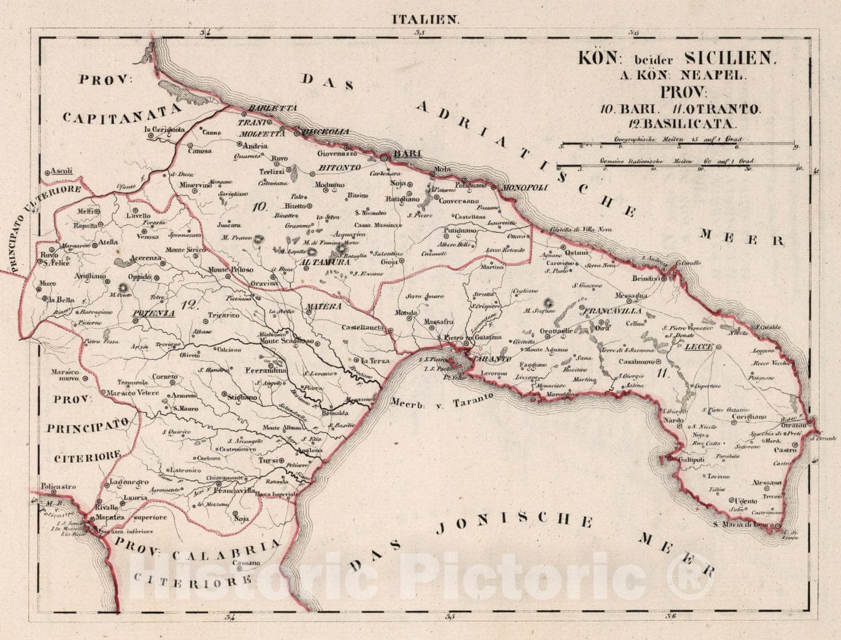 Historic Map : Italy, V.3:11-15:XIV. Italien. I. Kon: beider Sicilien. A. Kon: Neapel. Prov: 10-12, 1829 Atlas , Vintage Wall Art