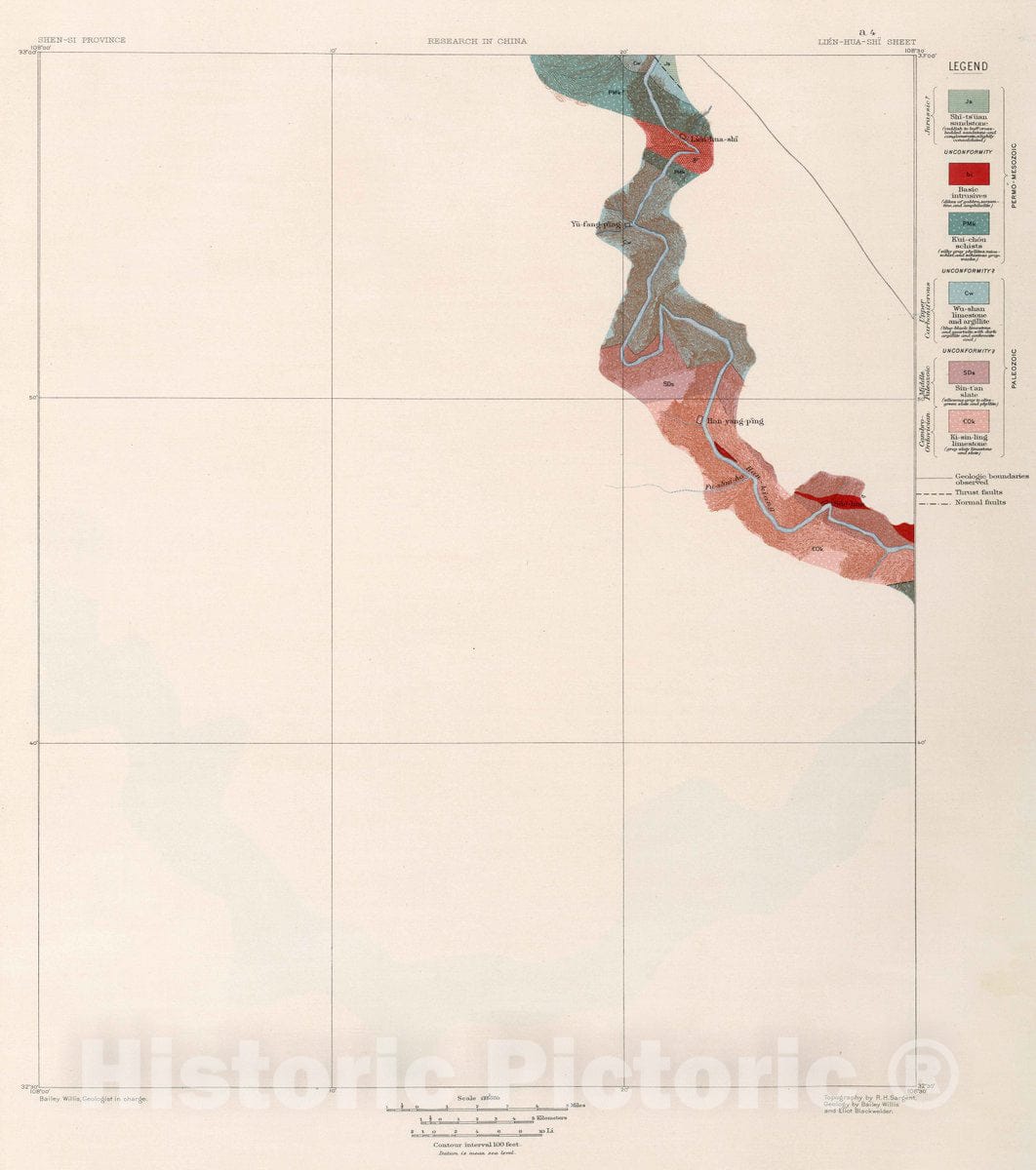 Historic Map : China, a-4. Lien-Hua-Shi Sheet, 1906 Geologic Atlas , Vintage Wall Art