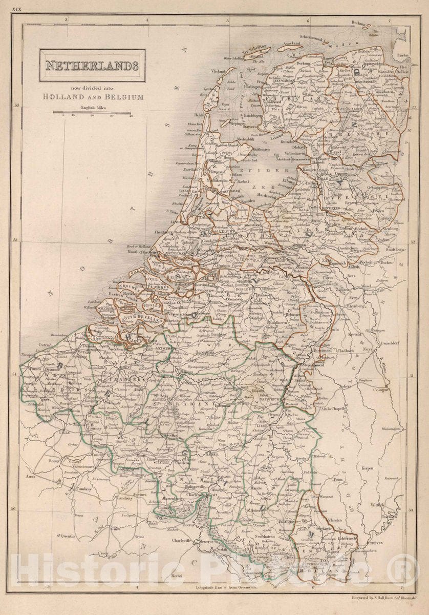 Historic Map : Netherlands and Divided into Holland and Belgium, 1841 Atlas - Vintage Wall Art