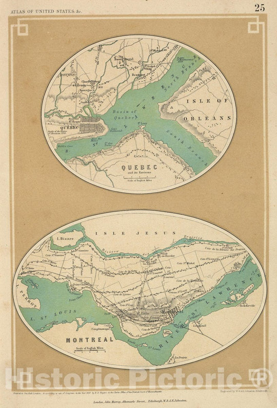 Historic Map : 1857 National Atlas - Quebec and its Environs (with) Montreal. - Vintage Wall Art