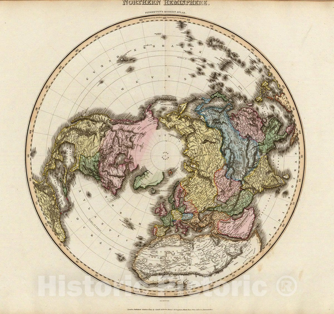 Historic Map : Northern Hemisphere., 1815, Vintage Wall Decor